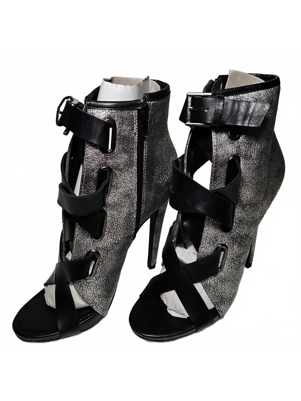 Paper Fox | Black and Silver Women's Omara Shoes | 7.5